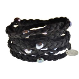 Proud Pearls new Black pearls collection Bohemian vegan suede braided wraps