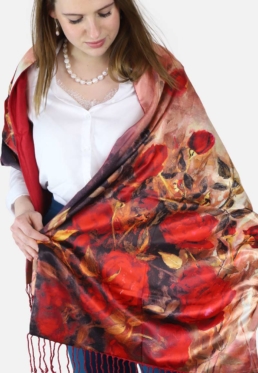 100% zijden en cashmere sjaal rode rozen