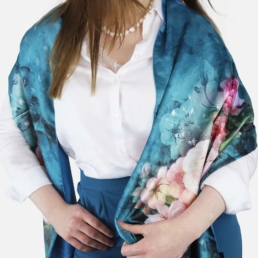 100% zijden en cashmere sjaal turqouise