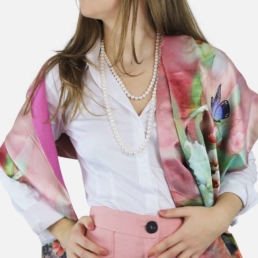 100% zijden en cashmere sjaal roze met vlinder
