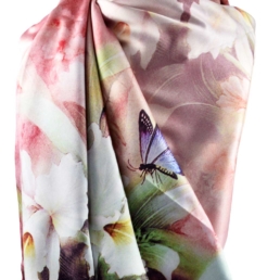 100% zijden en cashmere sjaal roze met vlinder